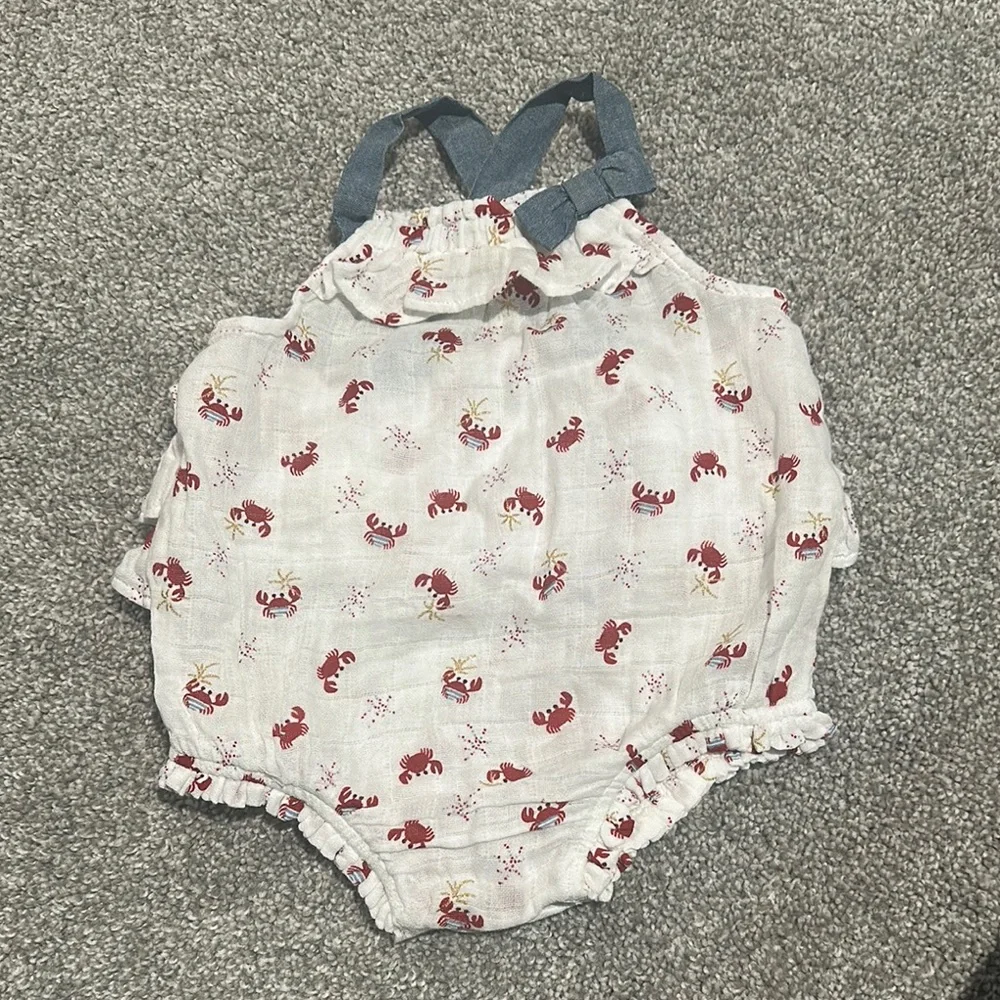 Mud‎ Pie cotton muslin glitter crab bubble romper 6-9 months NWT